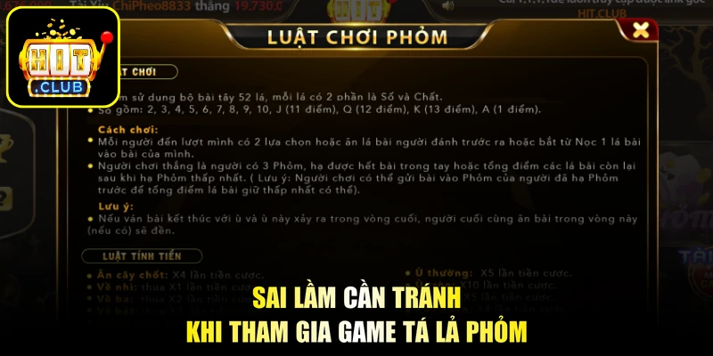 Sai lầm cần tránh khi tham gia game tá lả Phỏm
